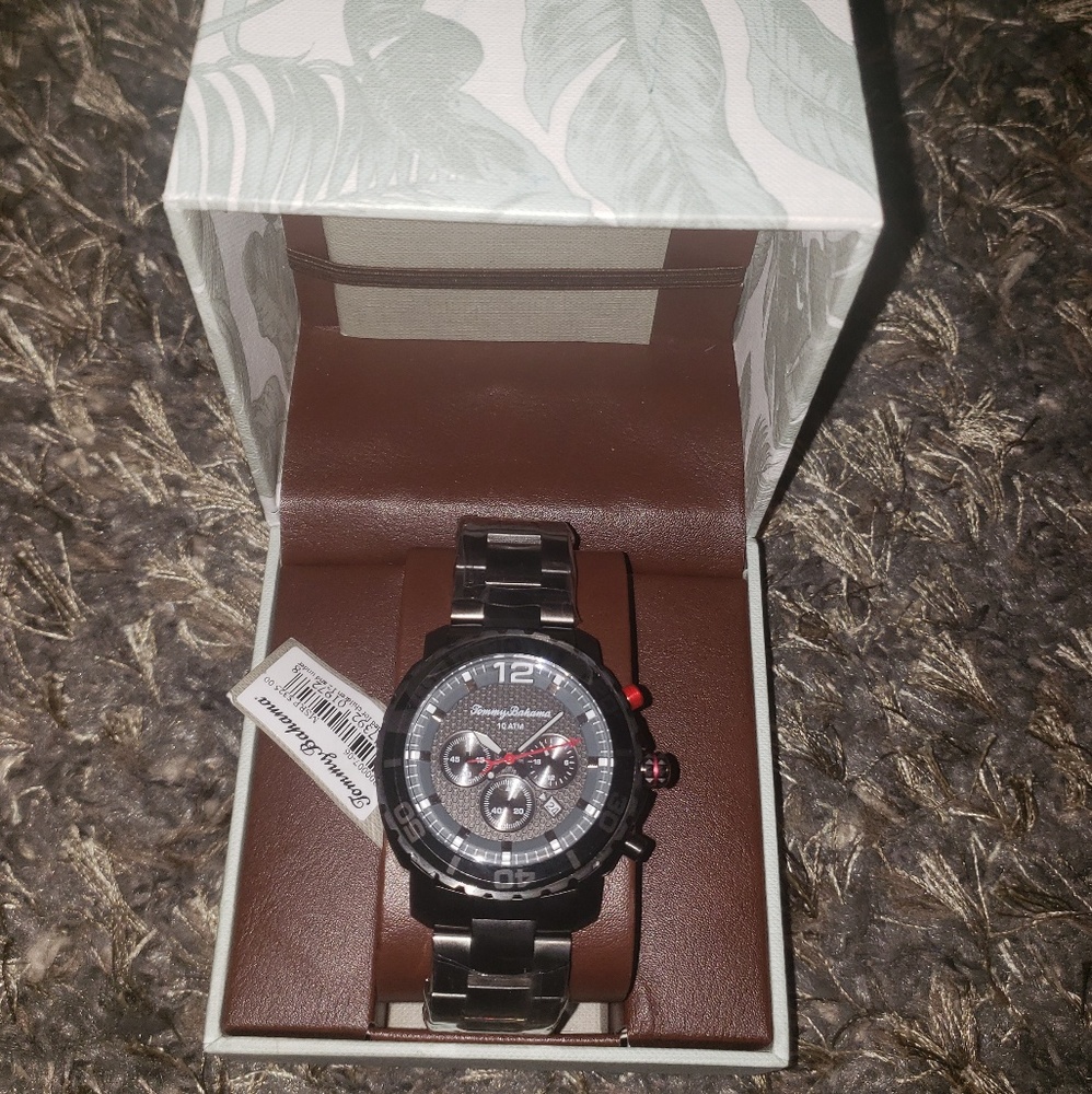 Tommy Bahama Mens Watche Black Steel With Red